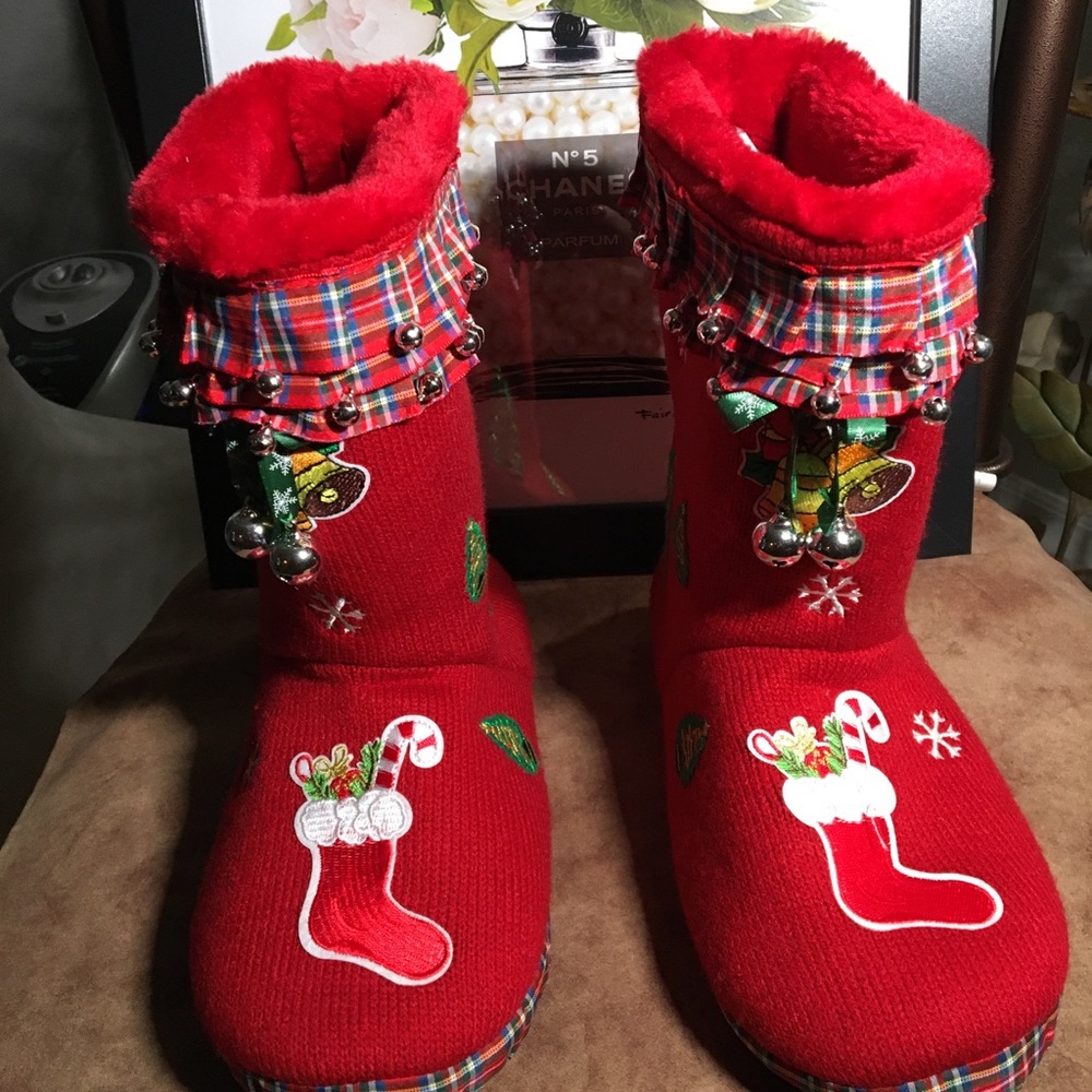 UGLY CHRISTMAS LOVED AUTHENTIC RARE VINTAGE COZY WARM RED SLIPPER BOOTS